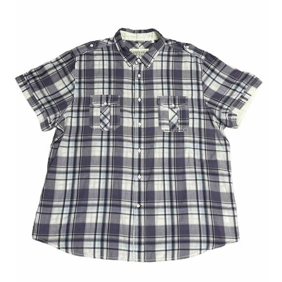 Guess Los Angeles Mens Western Style Plaid Short Sleeve Button Up Shirt size XXL - Picture 1 of 8